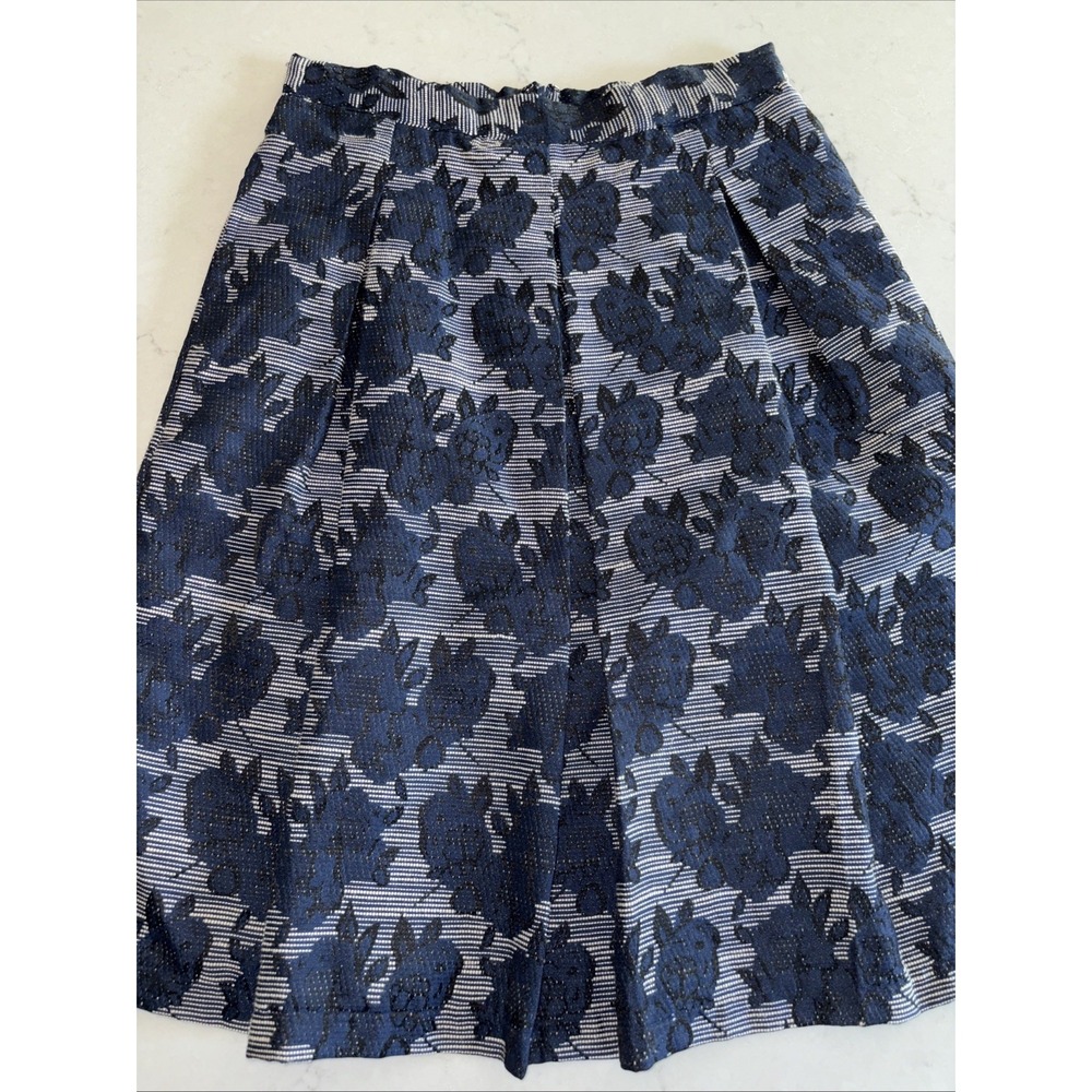Roz & Ali Skirt Womens 4 Pleated Midi Black Blue Roses Floral Rockabilly Lined